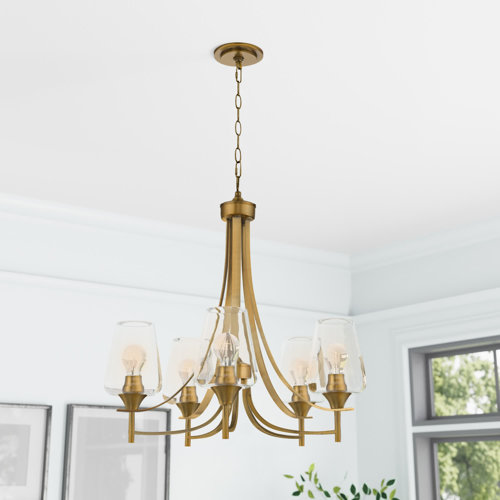 Three Posts™ Woodway 5 Light Dimmable Wagon Wheel Chandelier